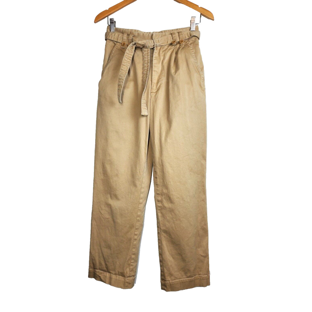 Proenza Schouler Womens 0 Pants DESIGNER Straight Leg High Rise‎ Belted Khaki
